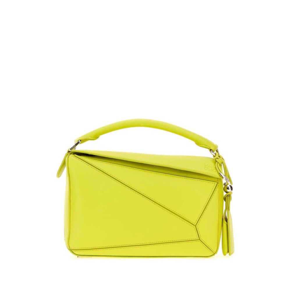 Loewe Women Fluo Yellow Nappa Leather Small Featherlight Puzzle Handbag